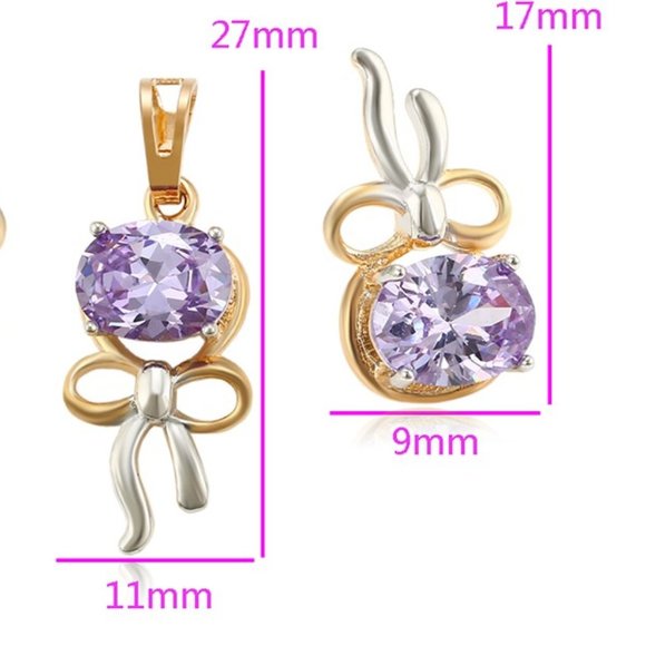 Lavender Oval Shape Stone, Ribbon Earring and Pendant (without chain) Set - Picture 4 of 6